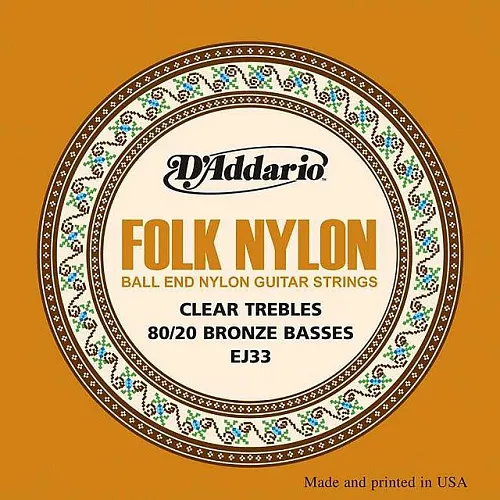 D'Addario EJ33 Folk Nylon Комплект струн для акустической гитары, шарик на конце.